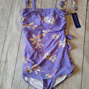 Byron Blue Australia Purple Lily One Piece Swimsuit •Size 12• New w/ Tag
